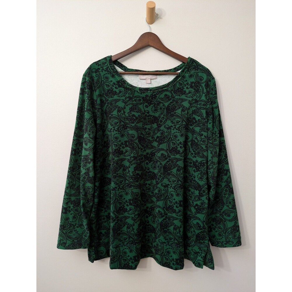 Woman Within Green Velvet Velour Paisley Tunic Top Long Sleeve Holiday Sz 14/16